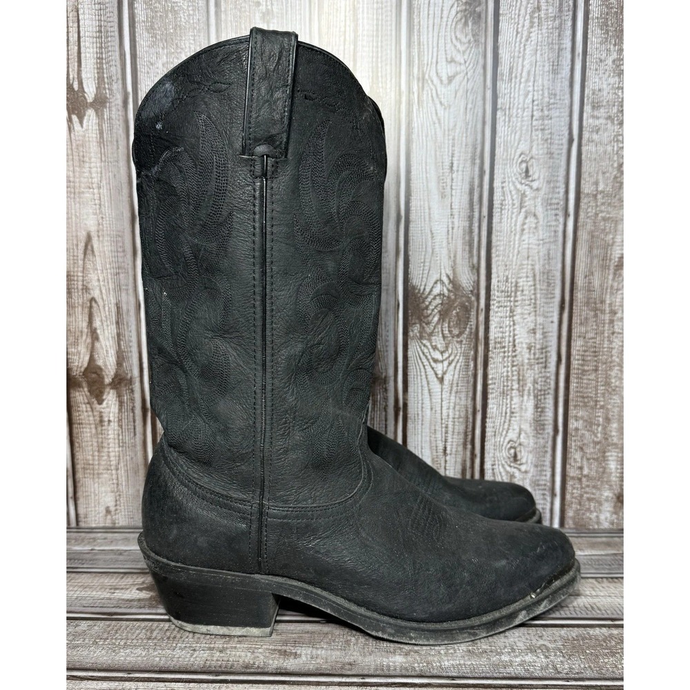 DURANGO MENS BLACK LEATHER COWBOY BOOTS SIZE 7.5  WESTERN